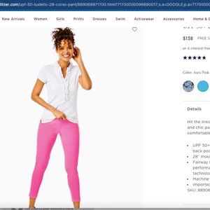 Lilly Pulitzer UPF 50+ Luxletic 28" Corso Pant size 8 Aura Pink